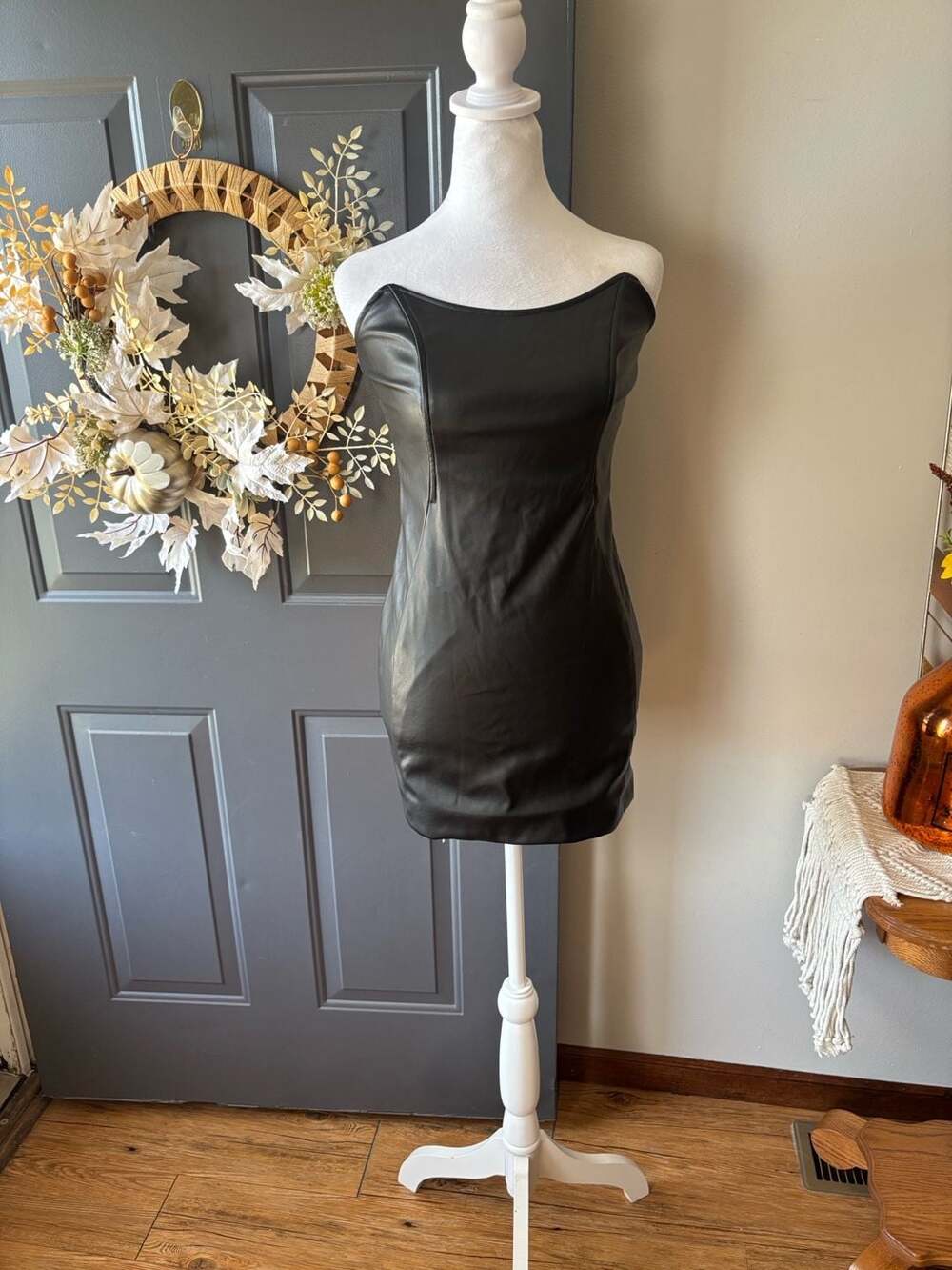 Forever 21 Faux Leather Tube Dress Size S Black Mini Bodycon